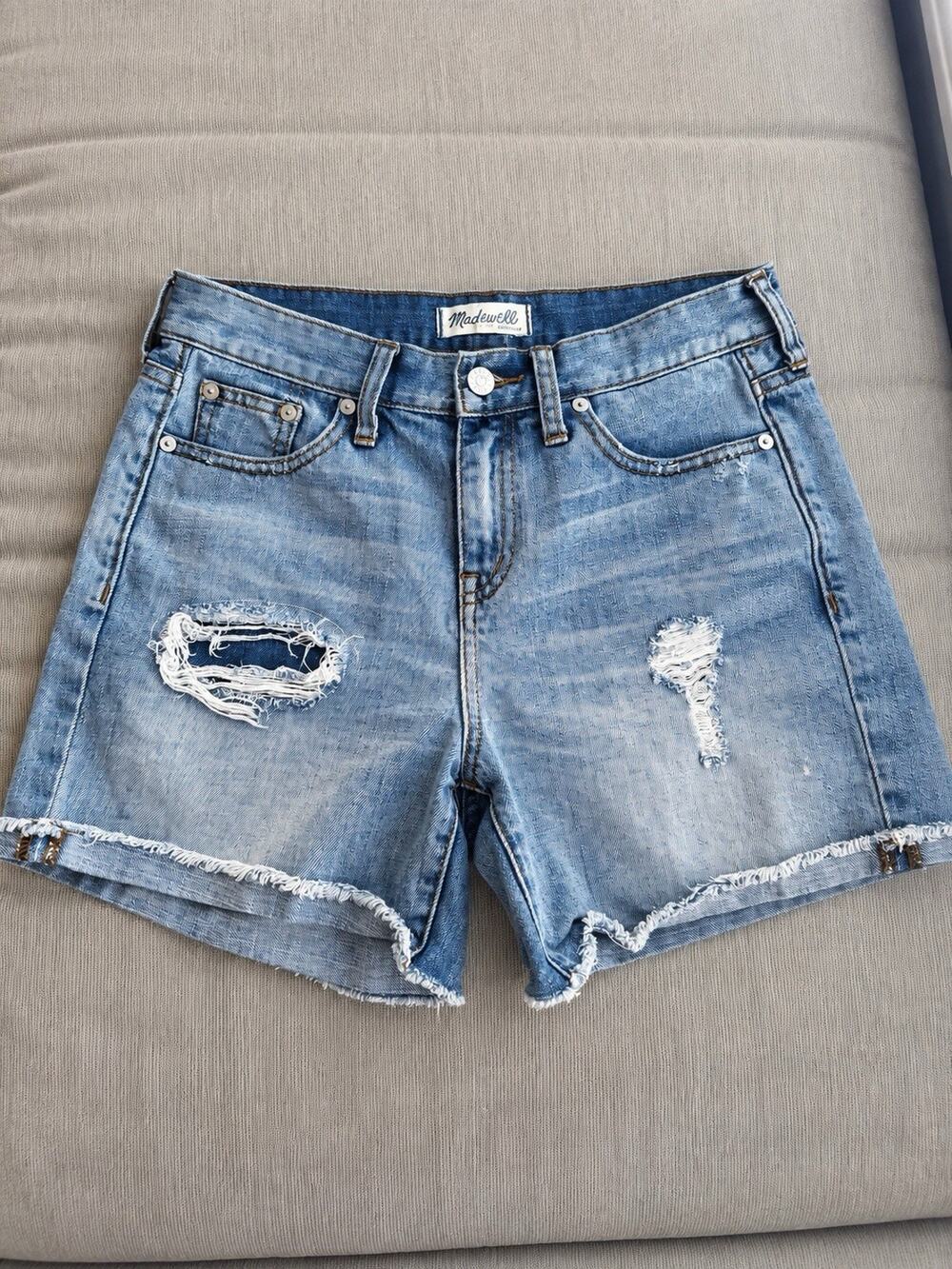 Madewell Womens 26 Shorts Relaxed Denim Shorts High Rise Ripped Distressed Jean